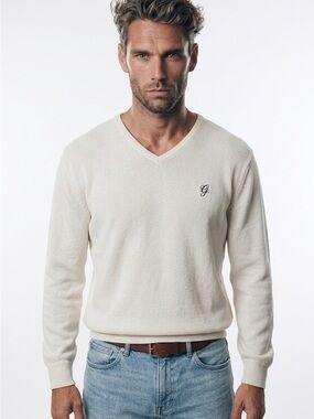 👕 Polo Golf Ralph Lauren Vintage  Knit Sweater‎ | V-Neck | White Large